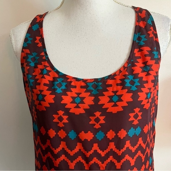 Fossil • Orange Brown Blue Aztec Patterned Tank Top - Picture 2 of 5